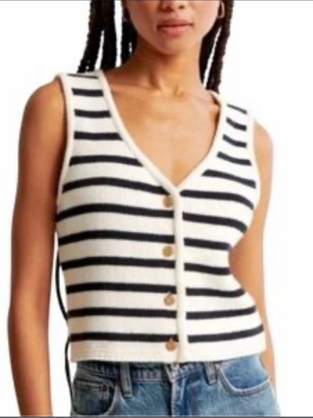Abercrombie & Fitch button-up sweater vest in white and navy blue.